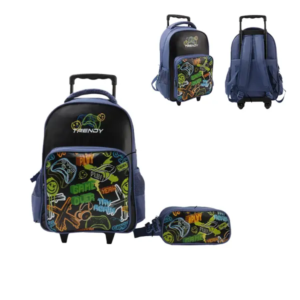 Mochila Carro con Cartuchera Trendy 28778 15" poliéster azul