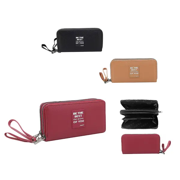 Billetera Doble Trendy cuero PU bordó