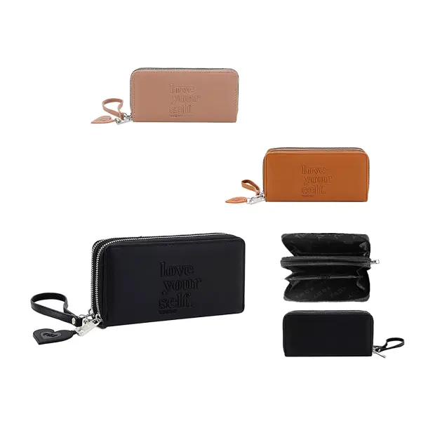 Billetera Doble Trendy cuero PU marrón